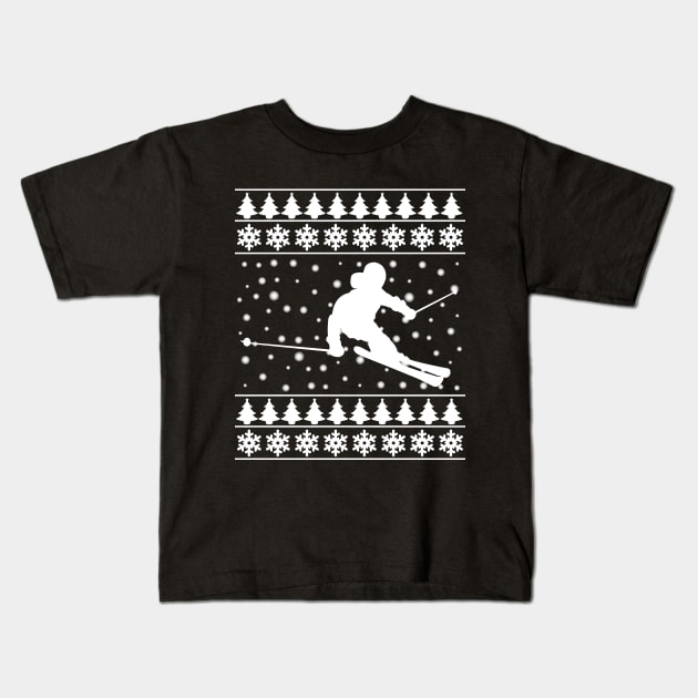 Christmas Skier Skiing XMAS Gifts Kids T-Shirt by ChrisWilson